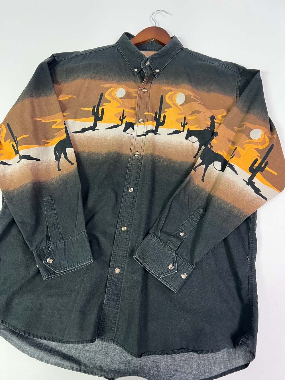 Vintage Western Desert Scene Print Button Down Shirt XL 0025